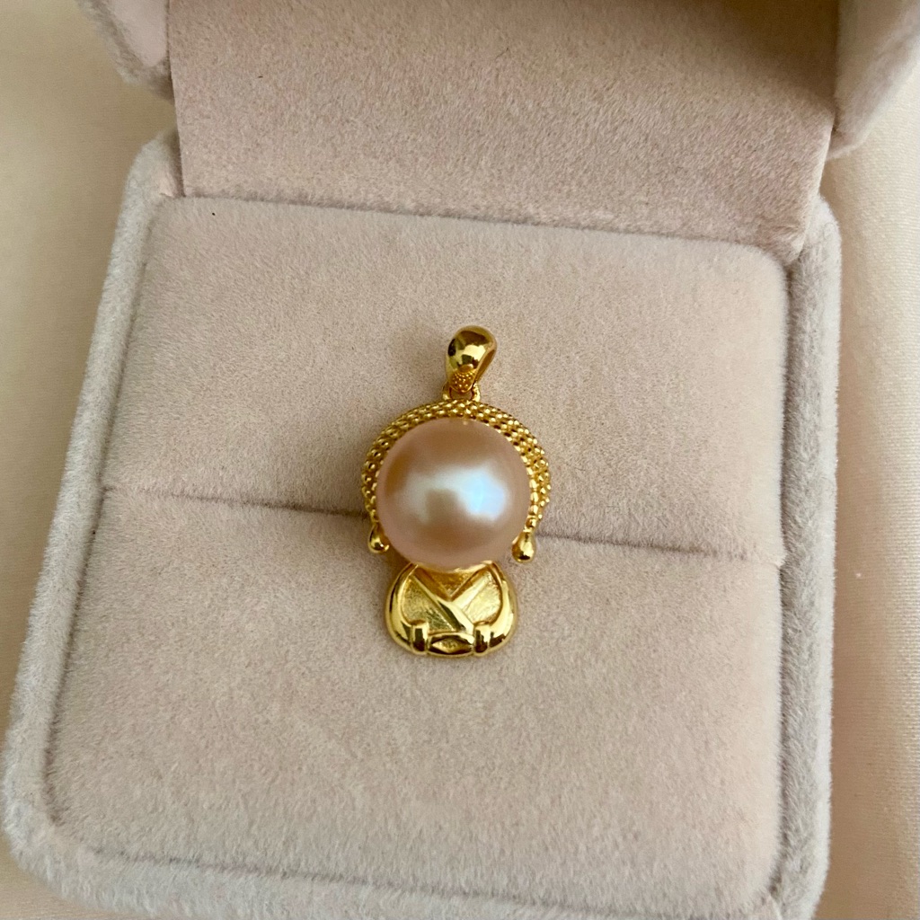 11mm Freshwater Pink Pearl Buddha Head Pendant 18kp Silver 60$